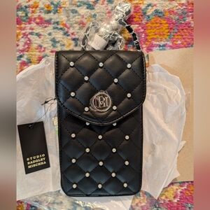 Badgley Mischka Black Quilted Phone Case with Silver Accents